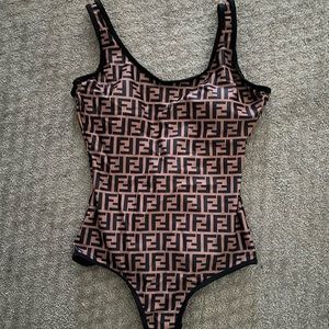 Fendi One Piece Swimsuit Monogram Black Size M